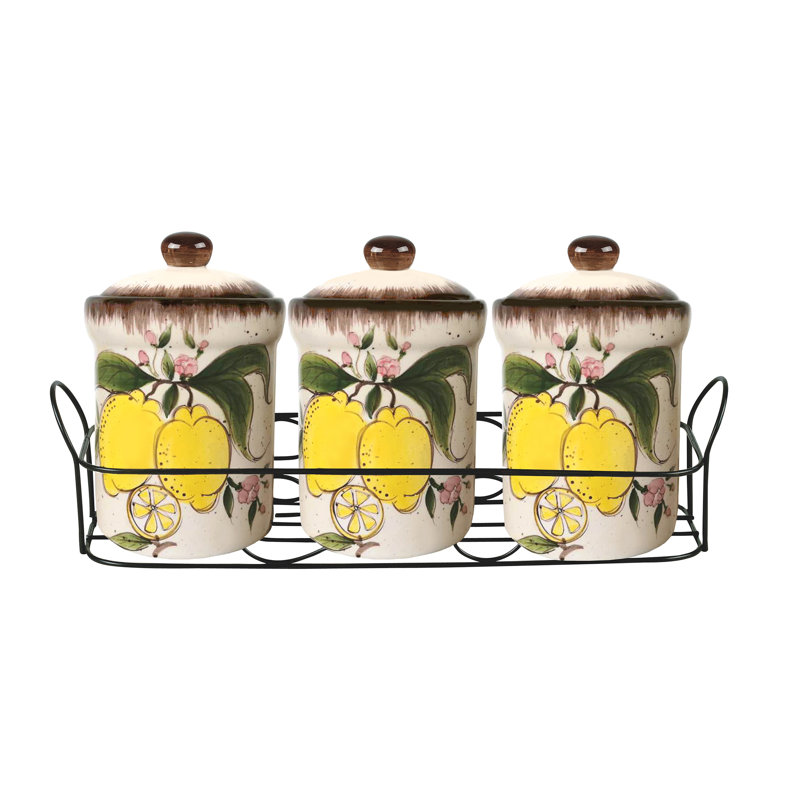 Lorren Home Trends Lemon 3 Piece Kitchen Canister Set & Reviews
